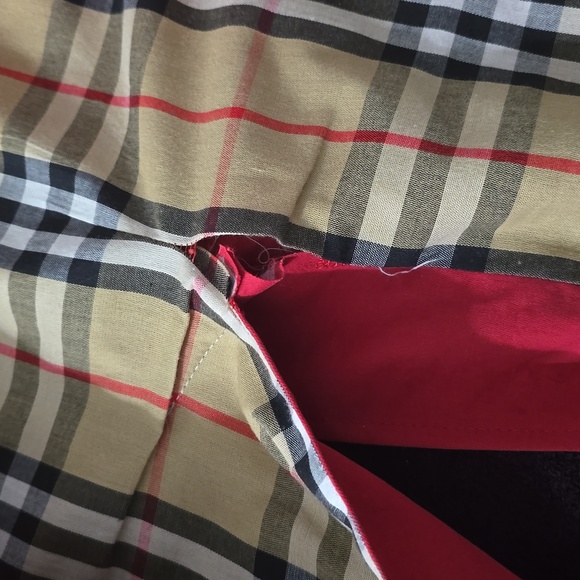 Burberry Red Coat with Plaid Hood - Picture 5 of 8